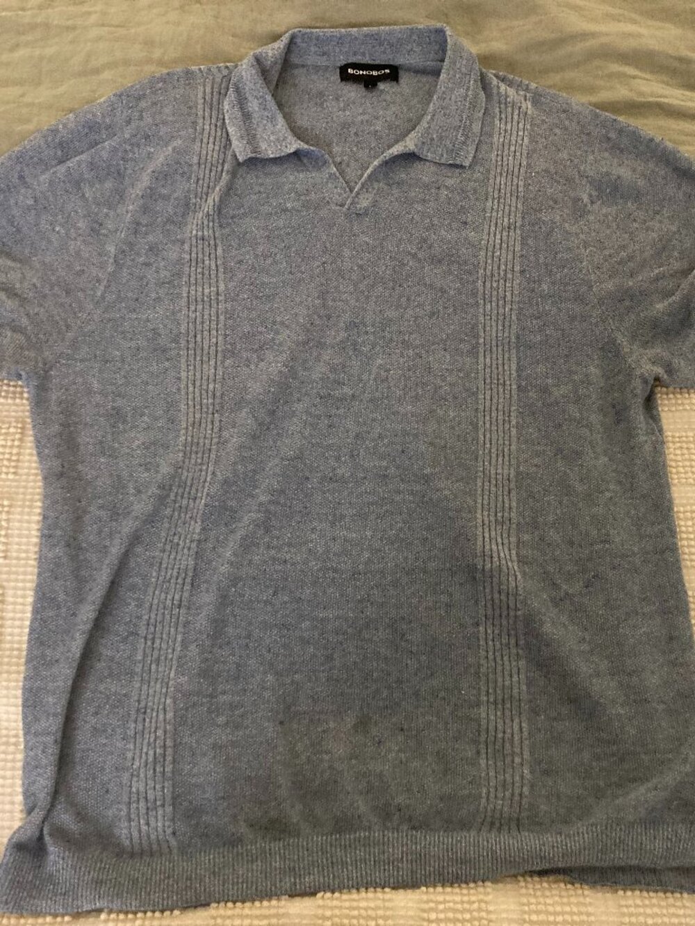 Bonobos Linen Cotton Blue Knit Summer Polo Shirt (Large)